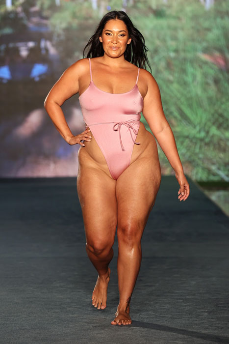 MIAMI, FLORIDA - JULY 10: Amanda Kay walks for 2021 Sports Illustrated Swimsuit Runway Show during Paraiso Miami Beach at Mondrian South Beach on July 10, 2021 in Miami, Florida. (Photo by John Parra/Getty Images for Sports Illustrated)
