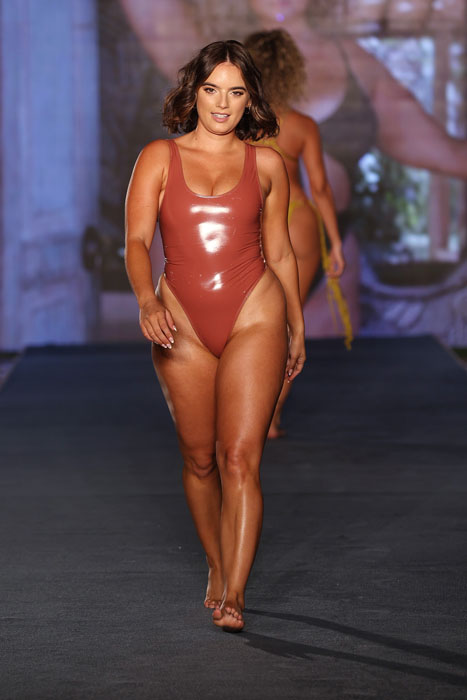 MIAMI, FLORIDA - JULY 10: Natalie Mariduena walks for 2021 Sports Illustrated Swimsuit Runway Show during Paraiso Miami Beach at Mondrian South Beach on July 10, 2021 in Miami, Florida. (Photo by John Parra/Getty Images for Sports Illustrated)